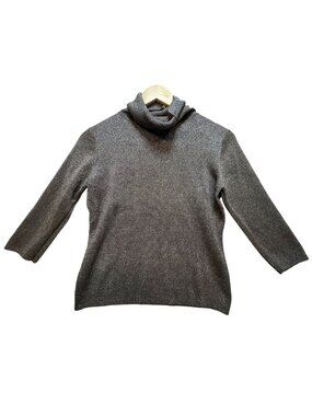 Joseph A. Womens Metallic Turtleneck Sweater M 3/4 Sleeves Silk Blend Pullover